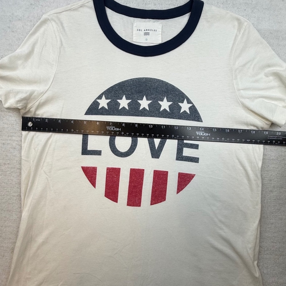 Sol Angeles Womens Love Ringer T-Shirt Patriotic Stars Stripes Sm thin retro - Picture 3 of 8